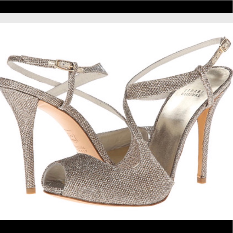 Stuart Weitzman “Inviting” Heel In Platinum Noir